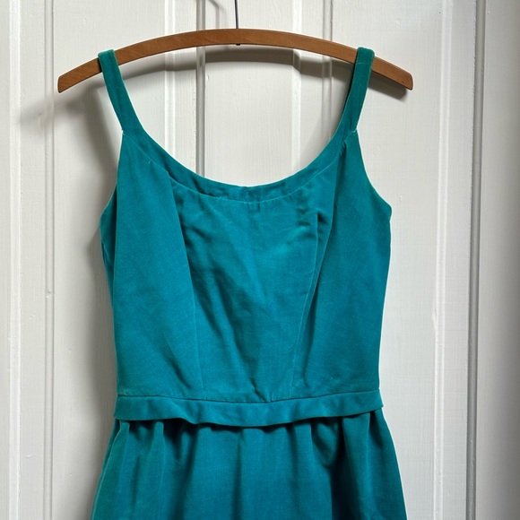 Teal Velvet Vintage 1960s Wiggle Dress With Rosettes At The Hem - Size XSmall - Picture 3 of 8
